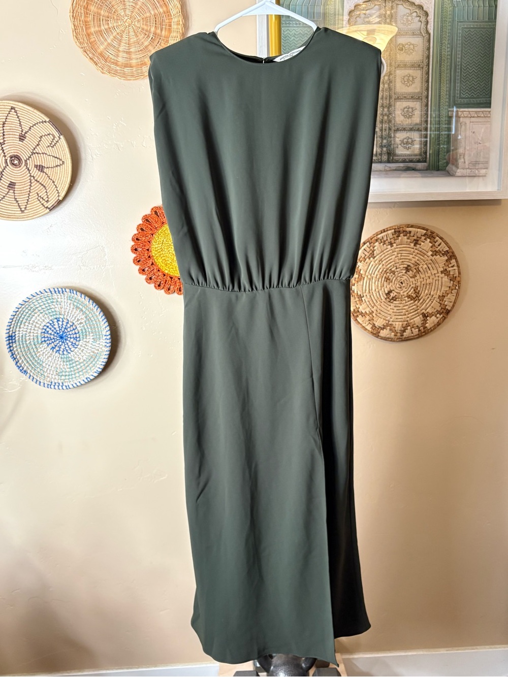 Amanda Uprichard Olive Midi Dress with Elastic Waist
